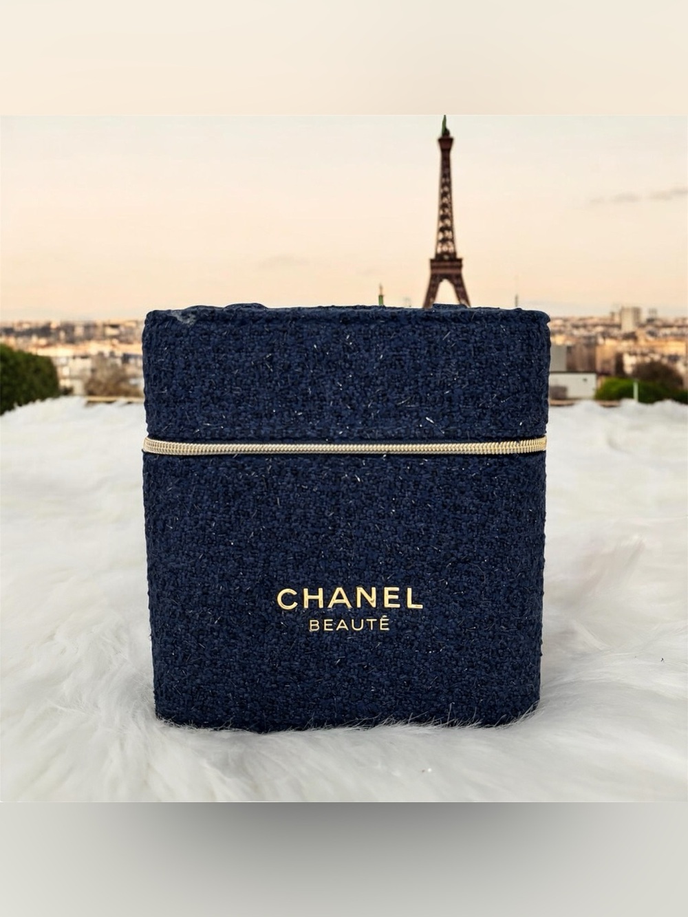 CHANEL Beaute Tweed Vanity Case Navy blue VIP Novelty NEW